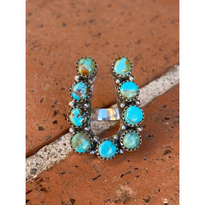 Nizhonitradersllc - Wholesale Cocktail/statement ring - Handmade Horseshoe Sterling Silver & Natural Royston Turquoise Cluster Ring7