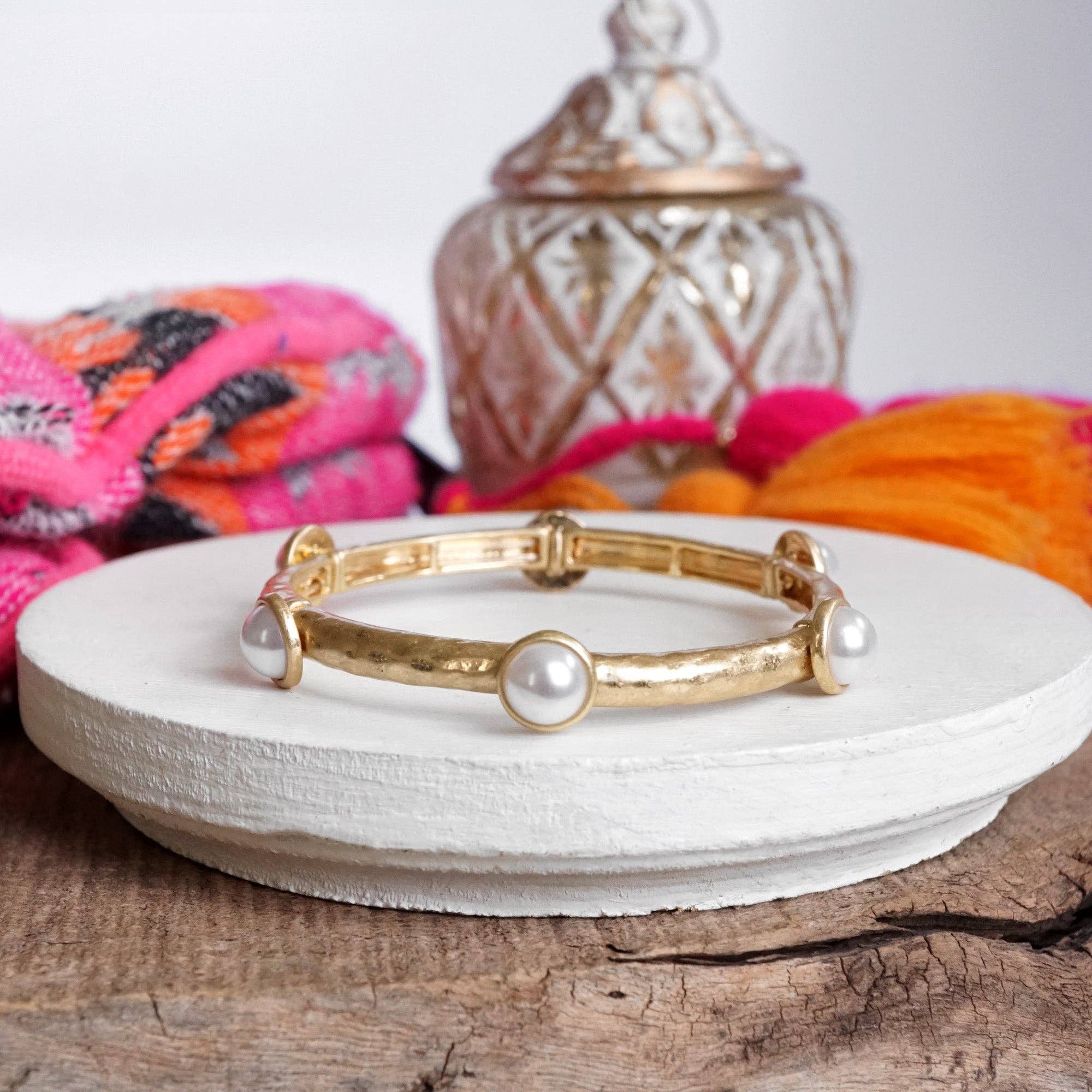PennyLine inc - Wholesale Bangle Bracelet - Jeweled Golden Bangle with semi precious stone dots8