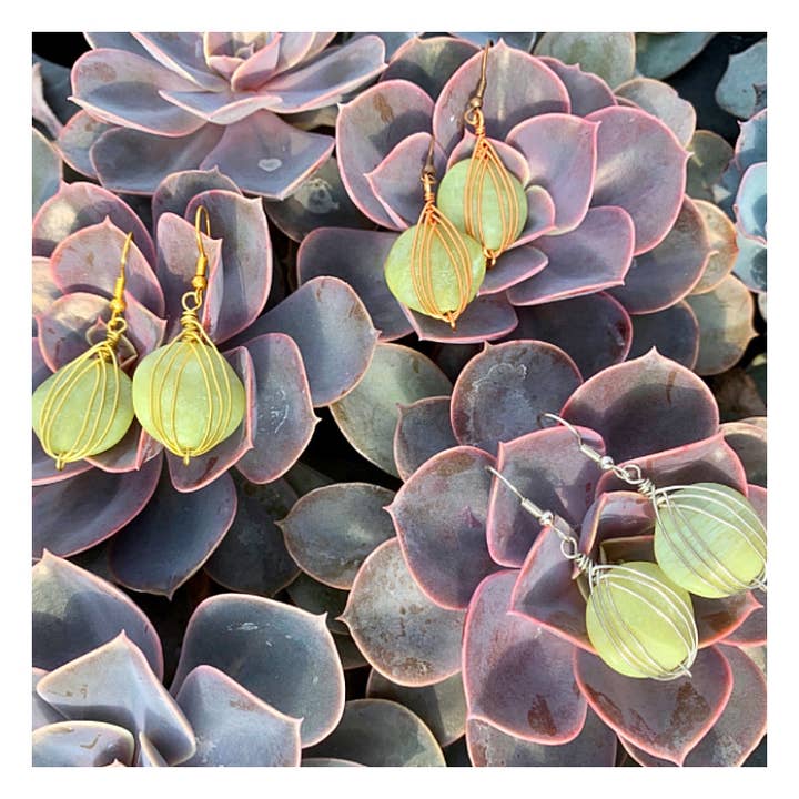 Green Opal Wire Wrapped Dangle Earrings for wholesale by TillyRuth