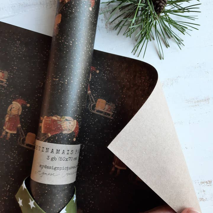 MyDesignPictures – Großhandel Geschenkpapier in Bögen – Kraft-Geschenkpapier „Hase mit Schlitten“