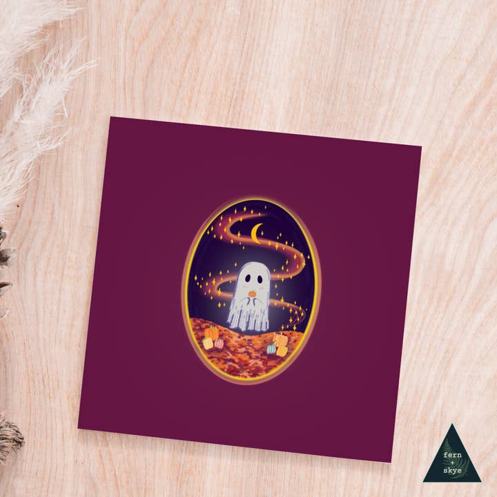 Ghostly Pumpkin Picking Mini Art Print - 4x4" for wholesale by Fern and Skye