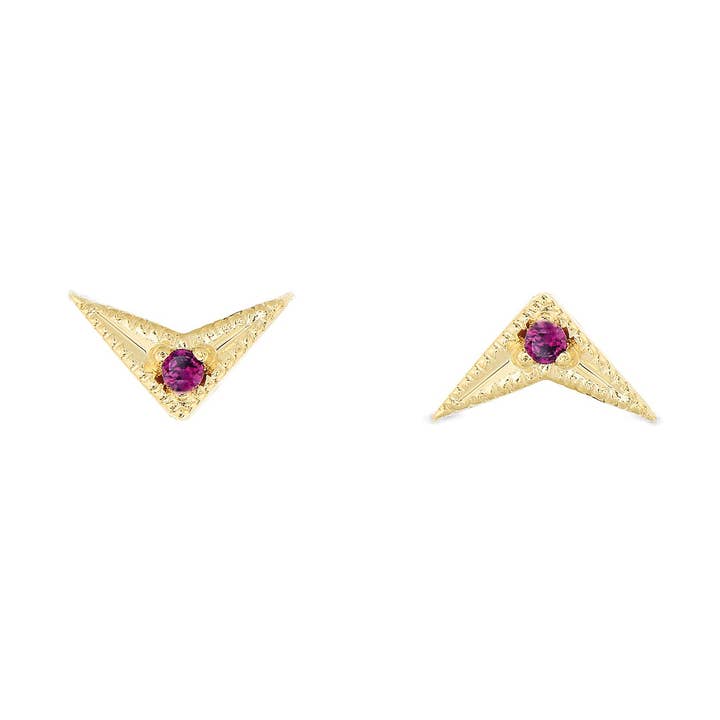 Arrow Ruby Earrings 14k for wholesale by Suzan DES
