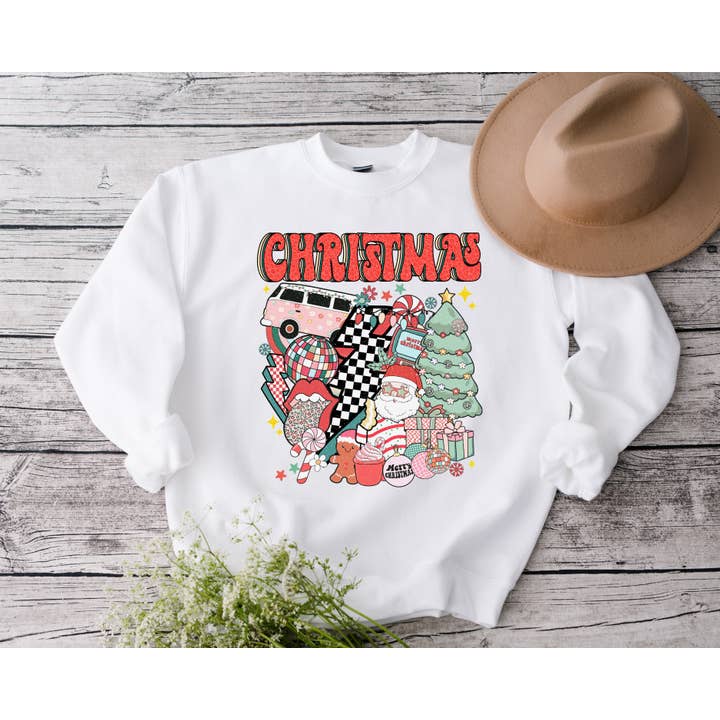 Retro Christmas Crewneck, Disco Holiday Sweater for wholesale by RVL Designs