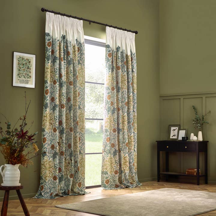 Stone Sunflower Seaweed Printed Velvet Pencil Pleat Curtains Stone/Sunflower for wholesale on Faire6