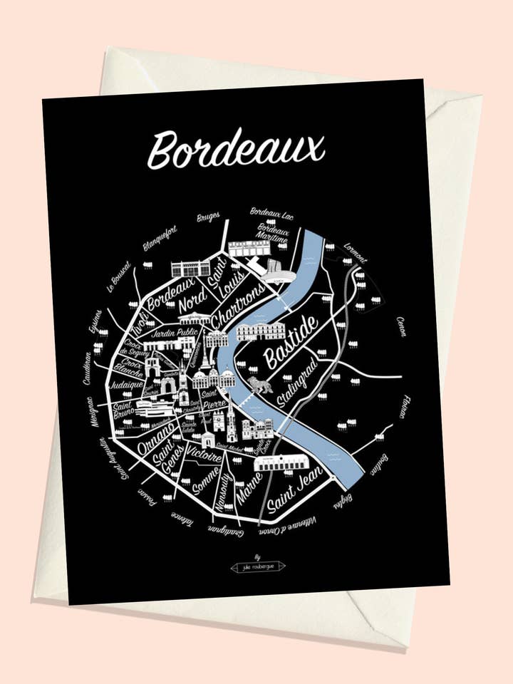 Carte Postale BORDEAUX, Le Plan pour la vente par Julie Roubergue