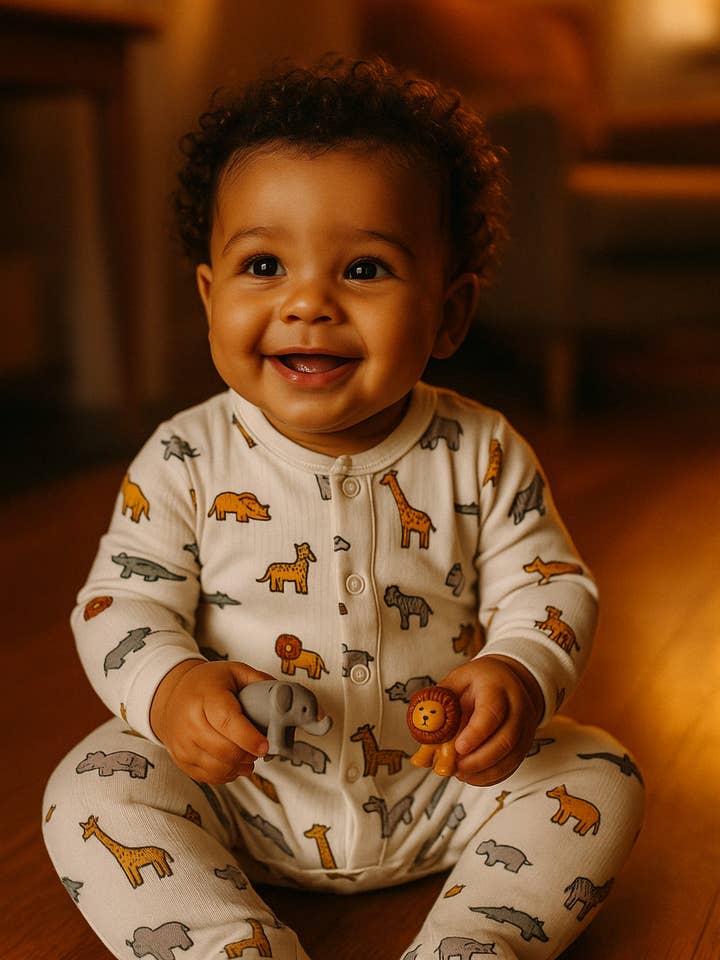 Mameluco acanalado Safari Design — Algodón orgánico para venta al por mayor de Himmelberg Baby