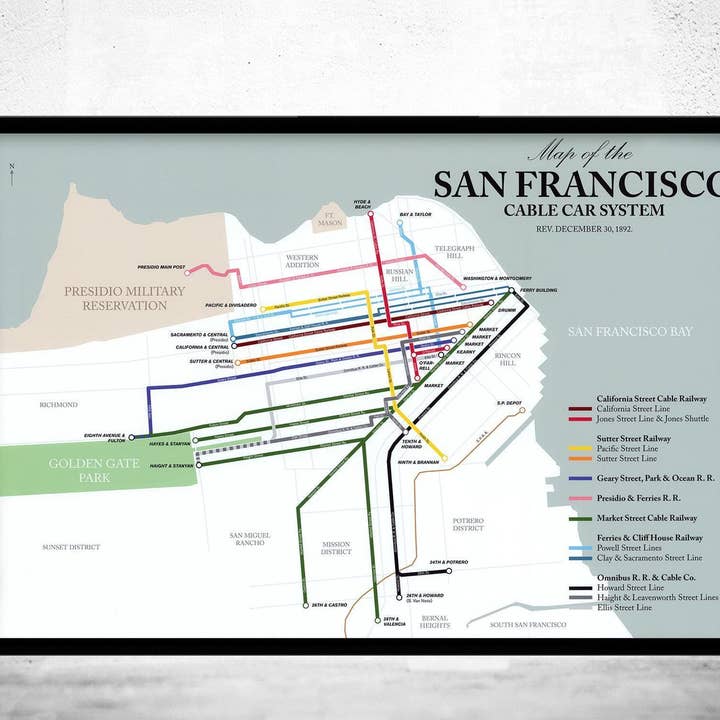 Vecchia Mappa di San Francisco 1892 Mappa del Traffico | Stampa d'Arte Murale Mappa Vintage per la vendita all'ingrosso da parte di OldCityPrints - Old Maps and Posters