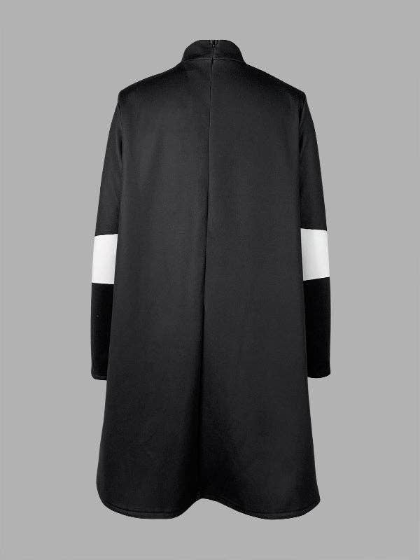 SCHWARZ A-Linien Minikleid mit Polka-Dots, Stehkragen und langen Ärmeln für den Großhandel auf Faire4