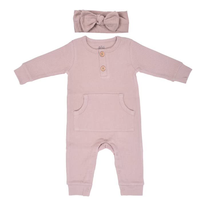 Three Little Tots - Wholesale Jumpsuit - Baby - Baby Ribbed Playsuit with Pockets and Bow1