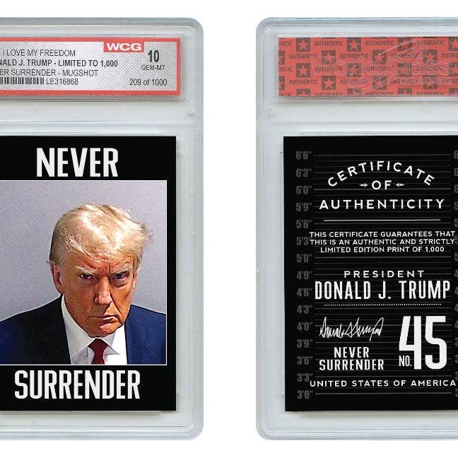 I Love My Freedom - Wholesale Keepsake Coin/Token - Trump Mugshot "Never Surrender" Collector Card