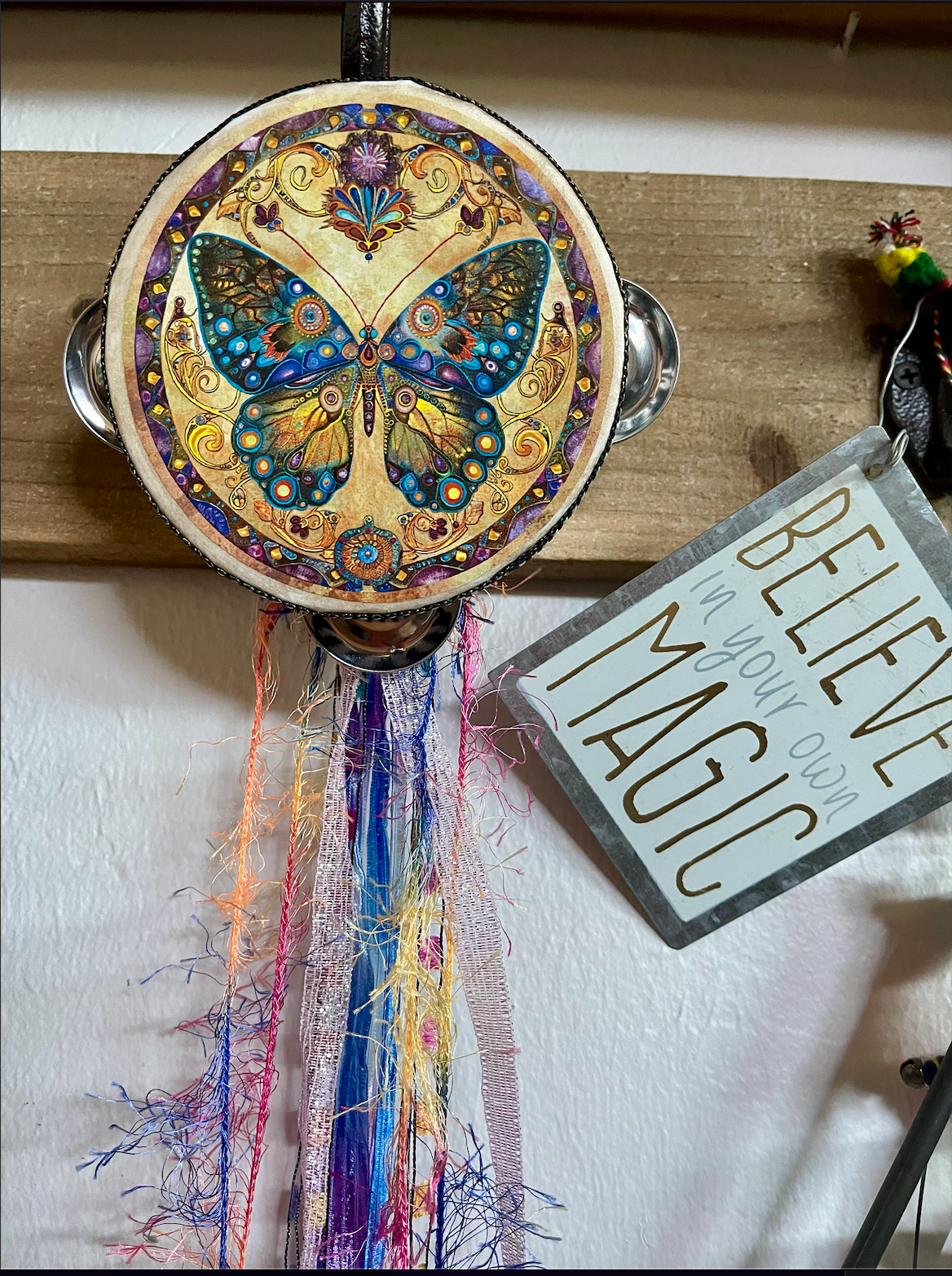 Bodhi Leaf Market - Wholesale Wall Decor - Kids & Baby - Beautiful Art Noveau Butterfly Tambourine and Ribbon 0