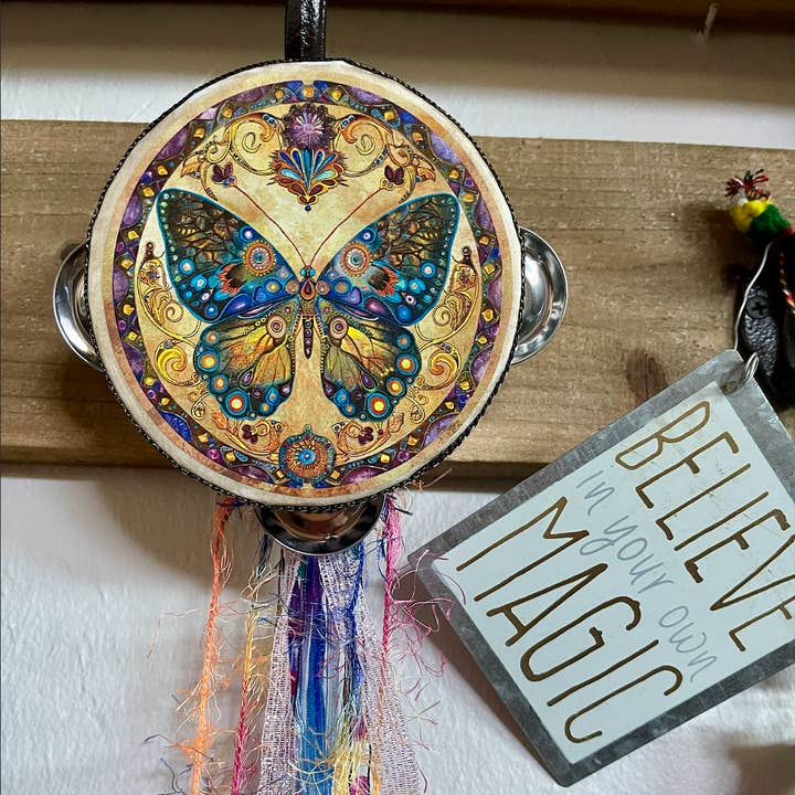 Bodhi Leaf Market - Wholesale Wall Decor - Kids & Baby - Beautiful Art Noveau Butterfly Tambourine and Ribbon 0