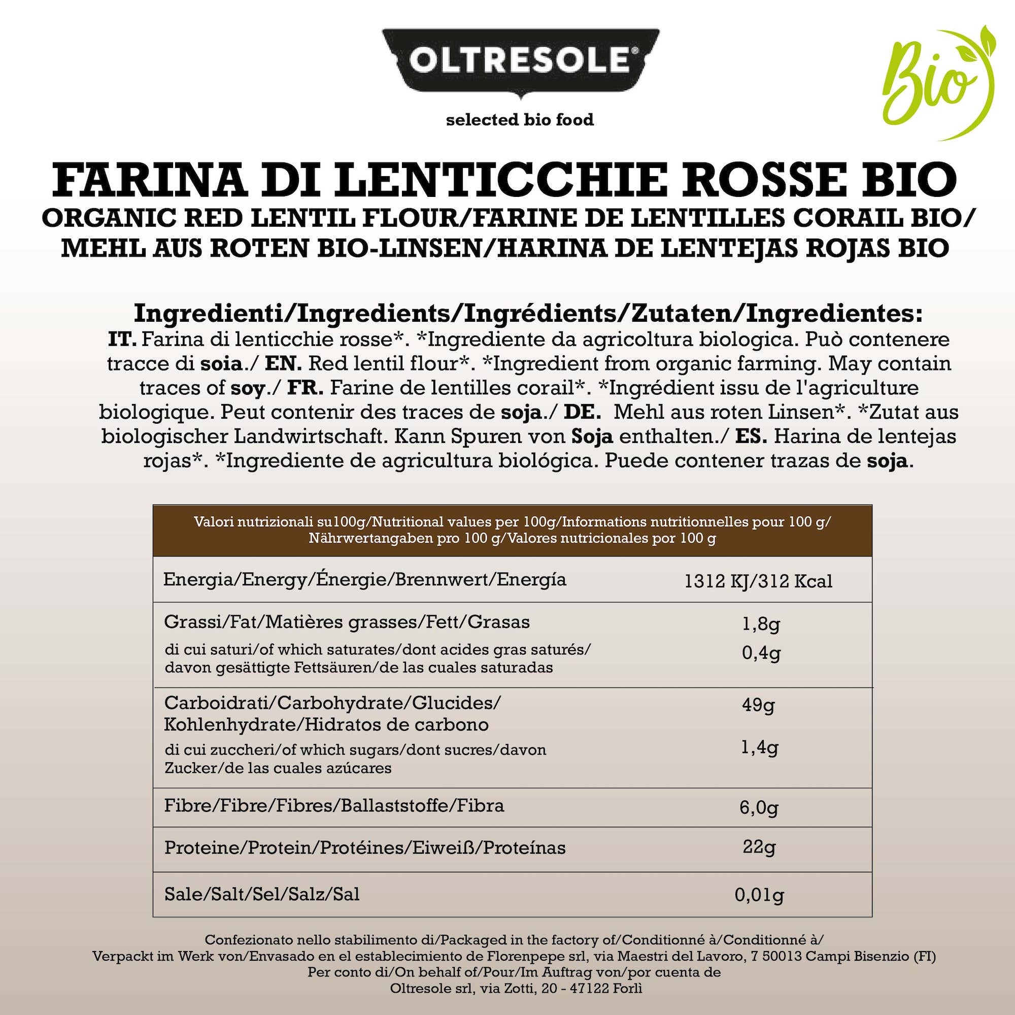 Oltresole - Wholesale Gluten-Free Flour - ORGANIC RED LENTIL FLOUR 1 Kg5