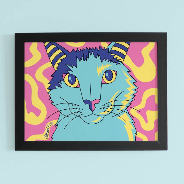 Fruit Loops Art Print, Cat, Psychedelic, Funky, Pastel for wholesale by Brianna Gardocki Art