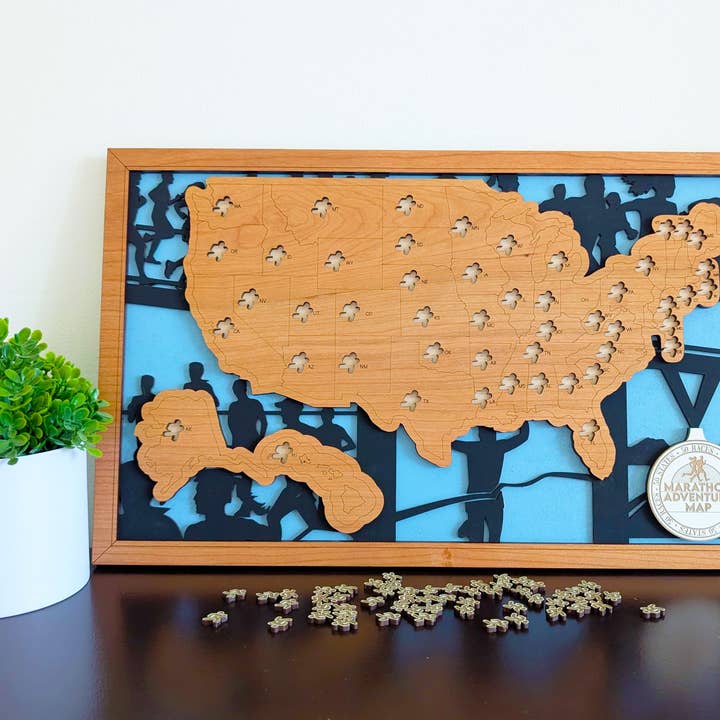 Roots & Routes Co - Wholesale Wall Accent - 50 States of Marathons Adventure Map — Handcrafted Running Tracker4