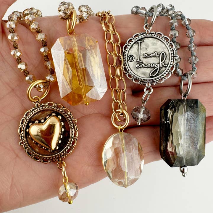 "I Am Enough" Heart Original Necklace Layering Bundle for wholesale by Katia Designs