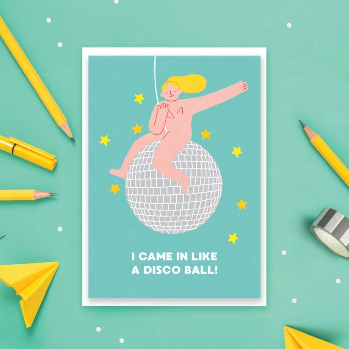 Stormy Knight - Vendita all'ingrosso Biglietti di auguri - Biglietto d'auguri con palla da discoteca | Biglietto nudo | Biglietto di compleanno divertente