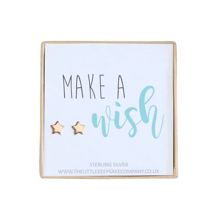 Rose Gold Vermeil Star Quote Earrings - Make A Wish for wholesale by The Little Keepsake Company