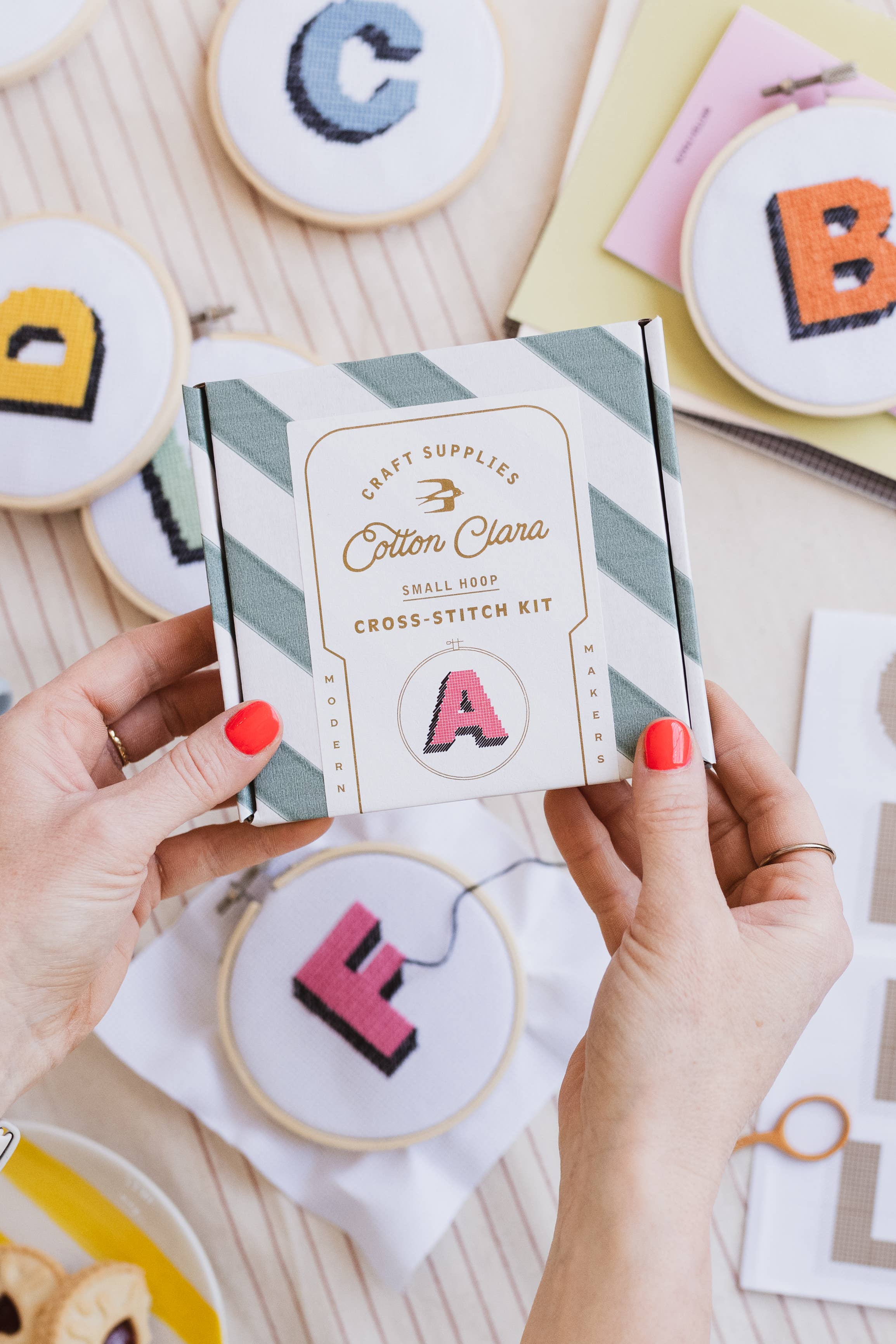 Multi Colored Drop Shadow Monogram Alphabet Cross Stitch Kit for wholesale on Faire4