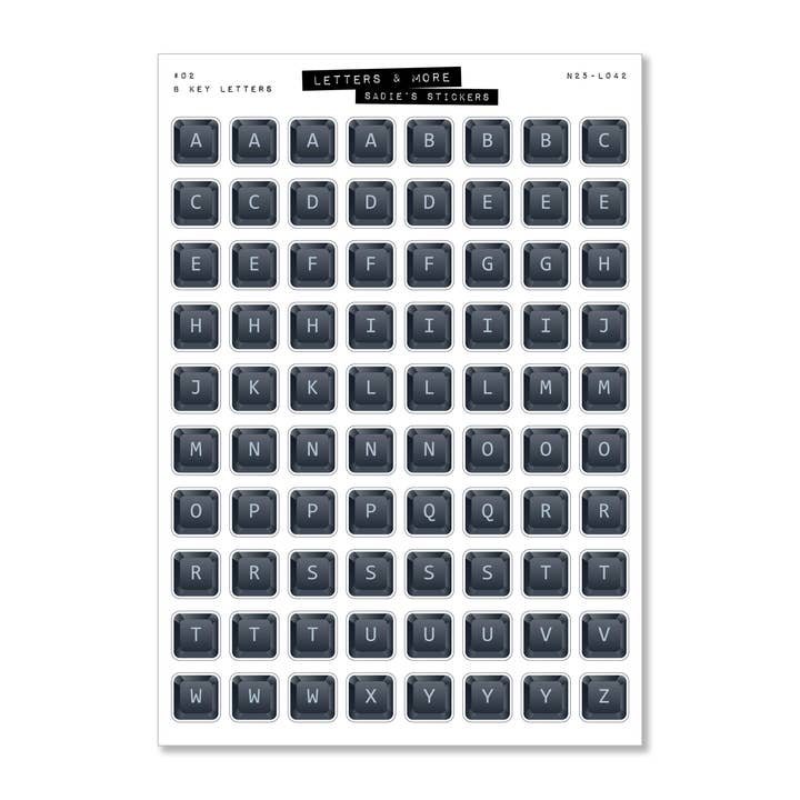 Black Keyboard Letters • Letters & More Sticker Sheet for wholesale by Sadie's Stickers