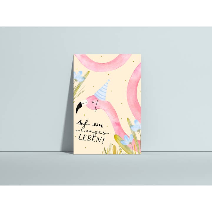 Fødselsdagskort Flamingo, fødselsdagskort for engroshandel hos Hannahs Firlefanz