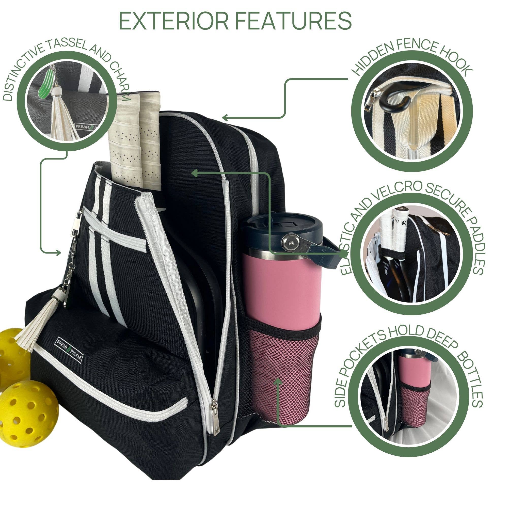Fresh Pickle – wholesale Sports bag – Unisex – Teddi Pickleball Backpack Black/White4