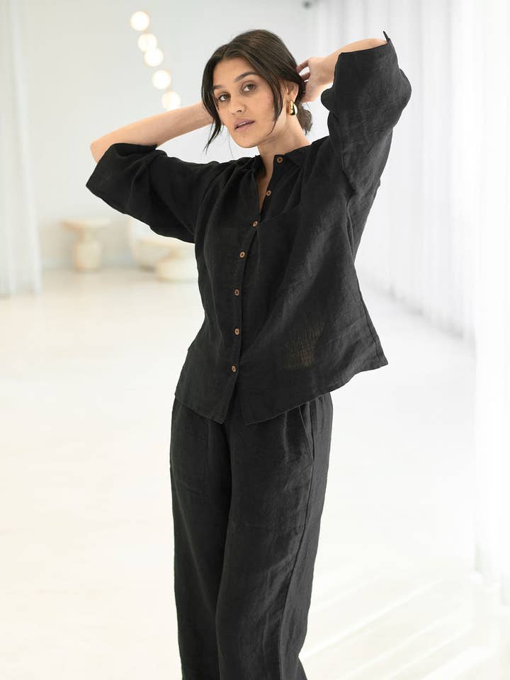 Wide Leg Linen Pant - Black for wholesale on Faire4