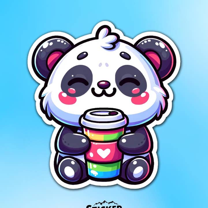 Cute Panda Bear with Coffee Vinyl Sticker for wholesale by Sticker Lodge