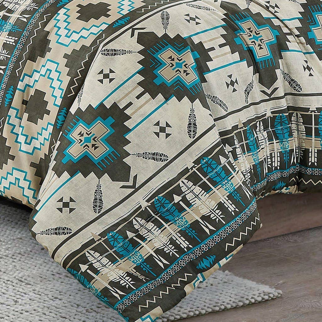 Linen Mart - Wholesale Bedding Set - Southwestern Tan Navajo Turquoise Feather Aztec Comforter - 6 Piece Set2