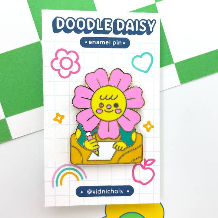 Kidnichols - Wholesale Lapel Pin/Button - Doodle Daisy Gold Plated Enamel Pin | Art School | Drawing