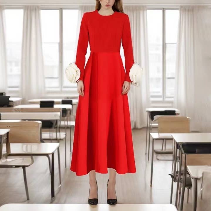 Red SY037 Elegant Floral Midi Skirt for wholesale on Faire2