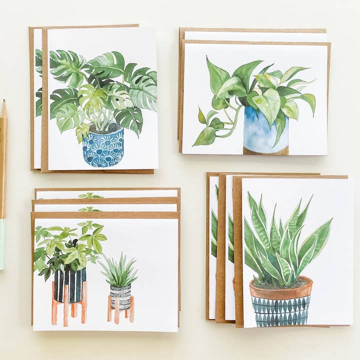 Houseplant Variety Blank Greeting Notecard Set Of 10 for wholesale by Hen and Chick Art