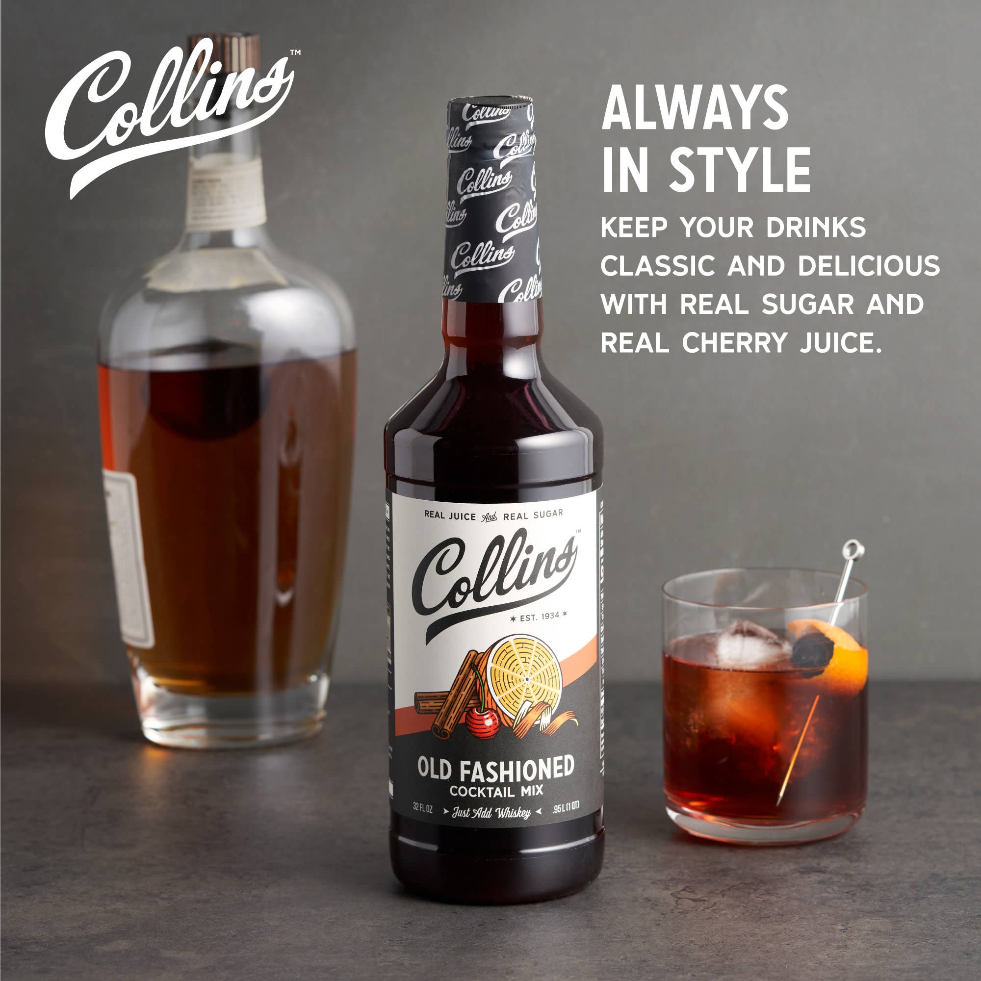 Collins - Wholesale Cocktail Mix/Syrup - Real Sugar Old Fashioned Cocktail Mix 32 oz1