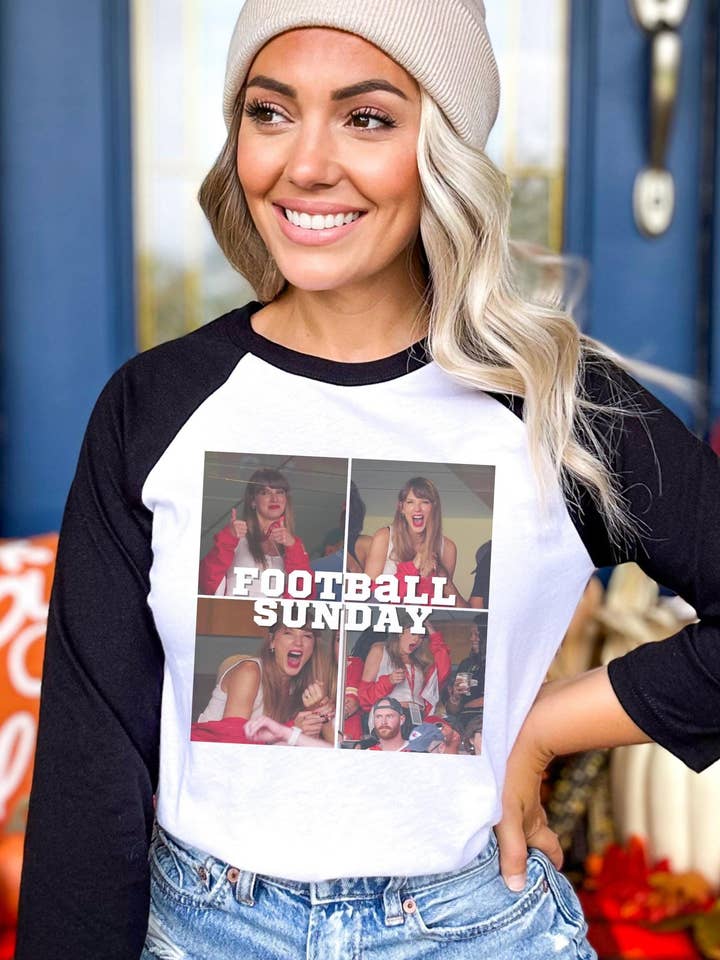 Taylor & Travis KC Chiefs Retro Football Raglan Tee for wholesale by Monday Muse