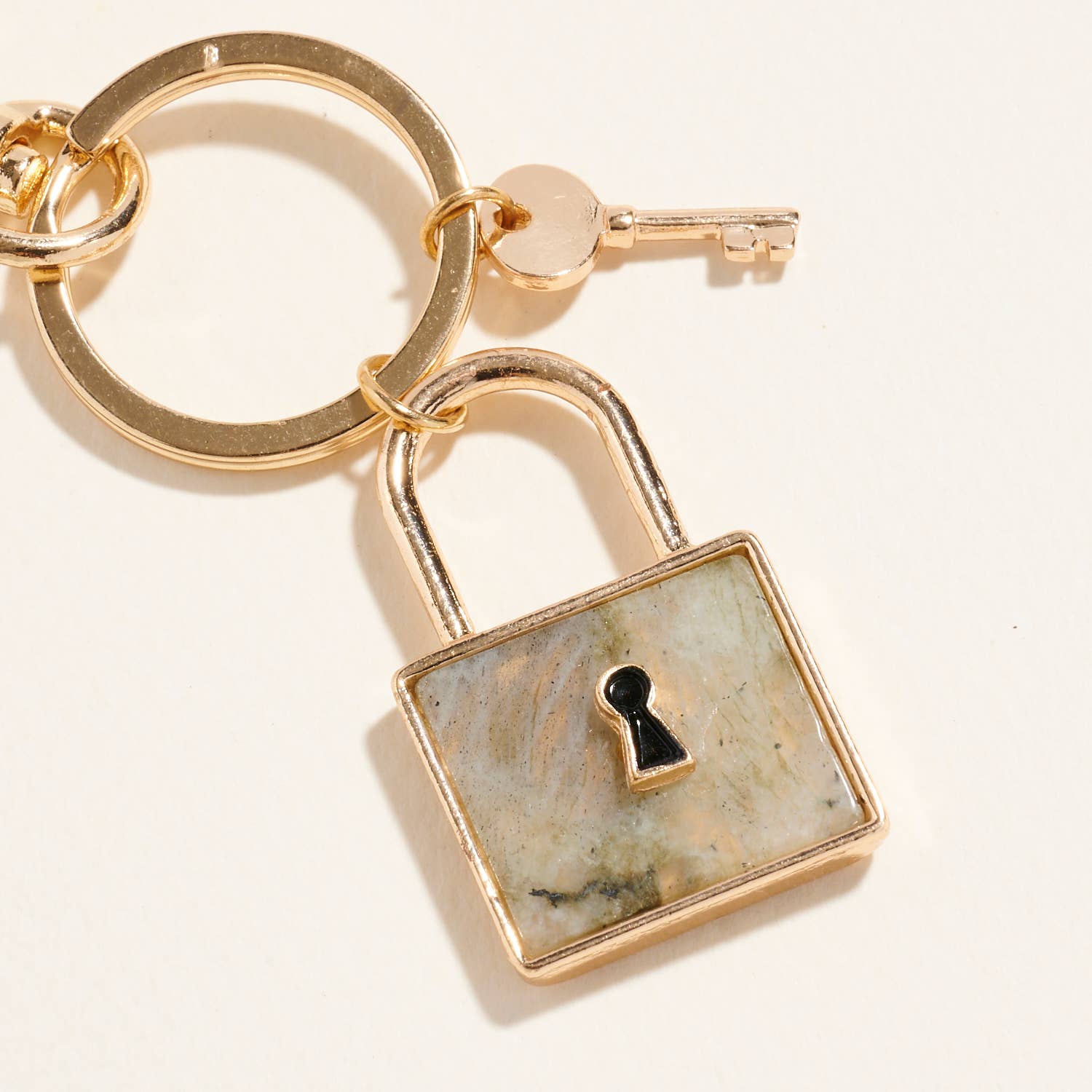 Designature New York - Wholesale Keychain - Unisex - Square Lock Shaped Semi Precious Stone Keychain0
