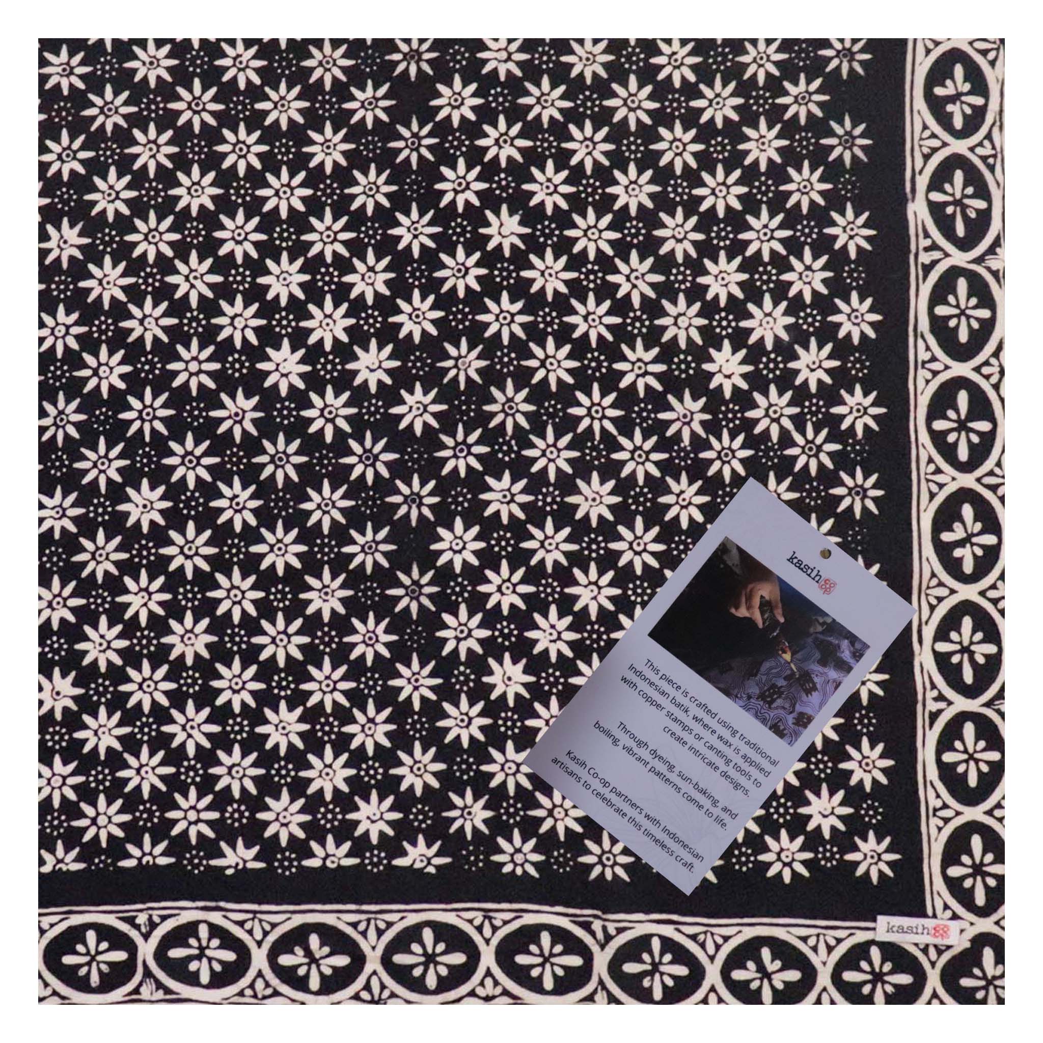 Kasih Co-op - Wholesale Bandana - Unisex - Hand Dyed Batik Bandana, 100% Soft Cotton, Black Mirage8