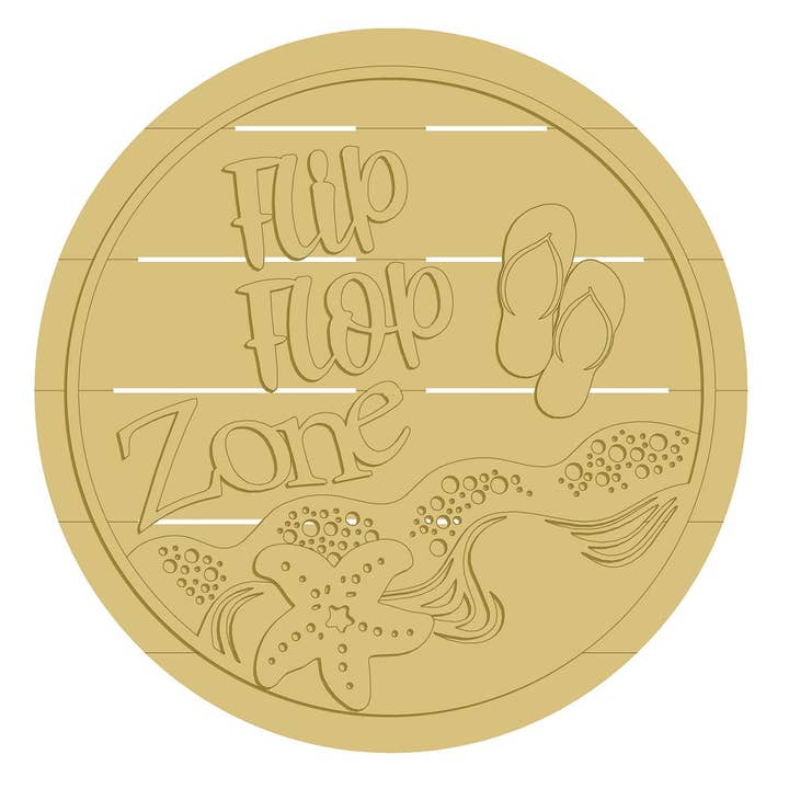 Diverse Woodworking - Wholesale Cutouts - 3D Flip Flop Zone Unfinished Wood Cutout Style 1