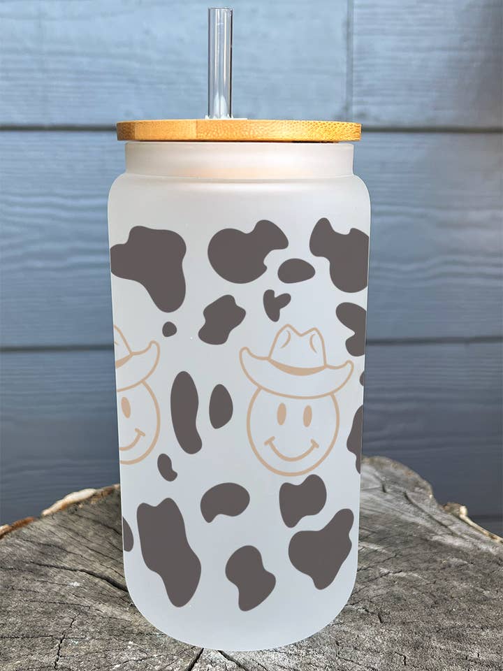 16oz Frosted Iced Coffee Glass with Lid and Straw for wholesale by Lester Lou’s Designs