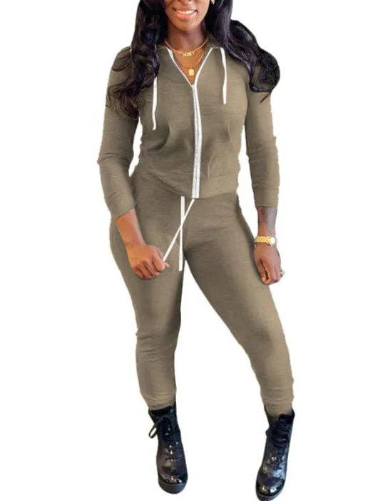 MB Fashion Wholesale - Wholesale Top & Pant Set (NOT Loungewear) - Women's - MB FASHION Zip-Up Hoodie and Jogger Pants Set 12489R1