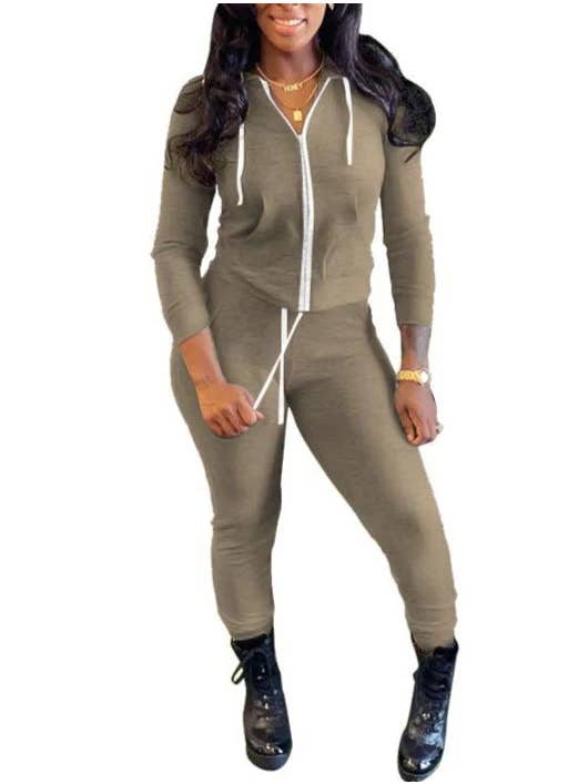 MB Fashion Wholesale - Wholesale Top & Pant Set (NOT Loungewear) - Women's - MB FASHION Zip-Up Hoodie and Jogger Pants Set 12489R1