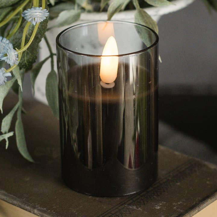 3" BLACK GLASS 3D FLAME CANDLE for wholesale by Ragon House