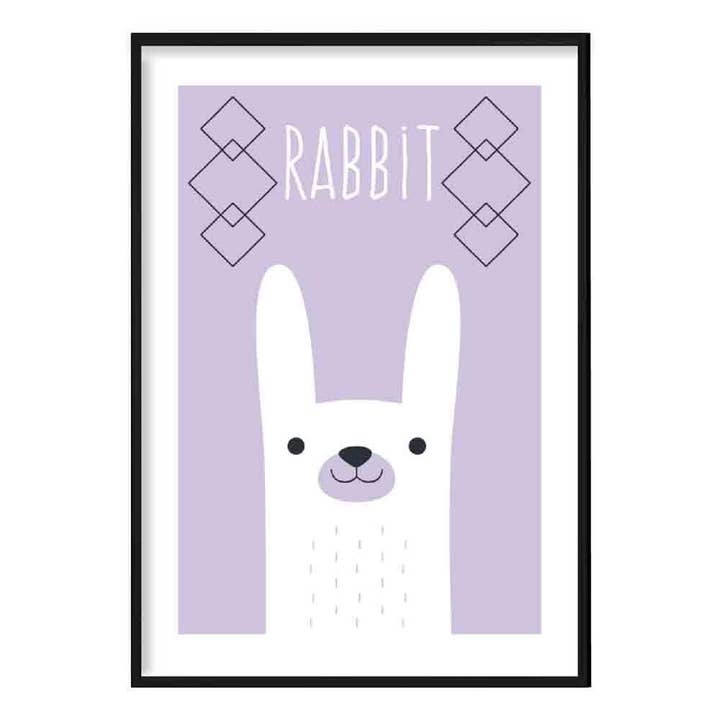Poster de chambre d'enfant lilas géométrique scandinave lapin pour la vente par Artze Wall Art