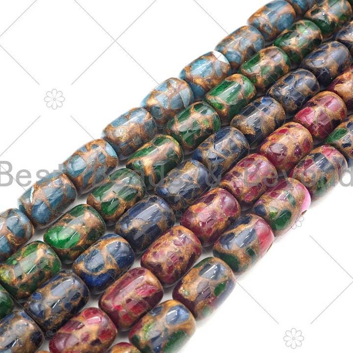 BestBeads&Beyond - Wholesale Beads - Golden Clinquant Barrel Beads, 15x20mm Spacer Beads, Cloisonne Royal Blue Color,Wholesale Gemstone,Sku#U1145