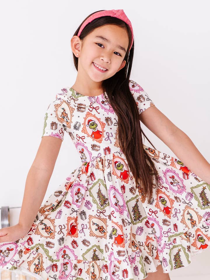 Framed Grinch | Collard Twirl Dress for wholesale by Made By Molly