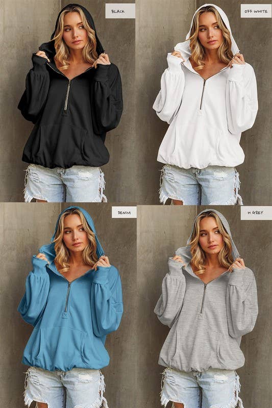 Vanilla Monkey - Vente Sweat à capuche – femme - Pull à capuche léger en tissu éponge à demi-fermeture éclair0