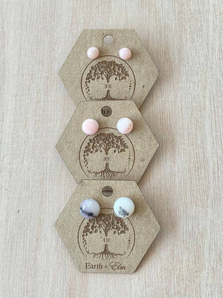 Pink Opal Round Studs for wholesale by Earth & Elm