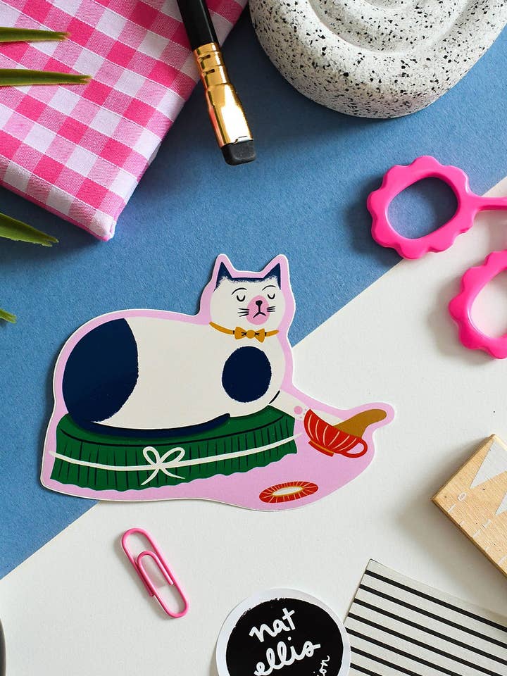 Fabulous Feline Cat Sticker 1 - Colourful Vinyl Sticker for wholesale by Nat Ellis Illustration