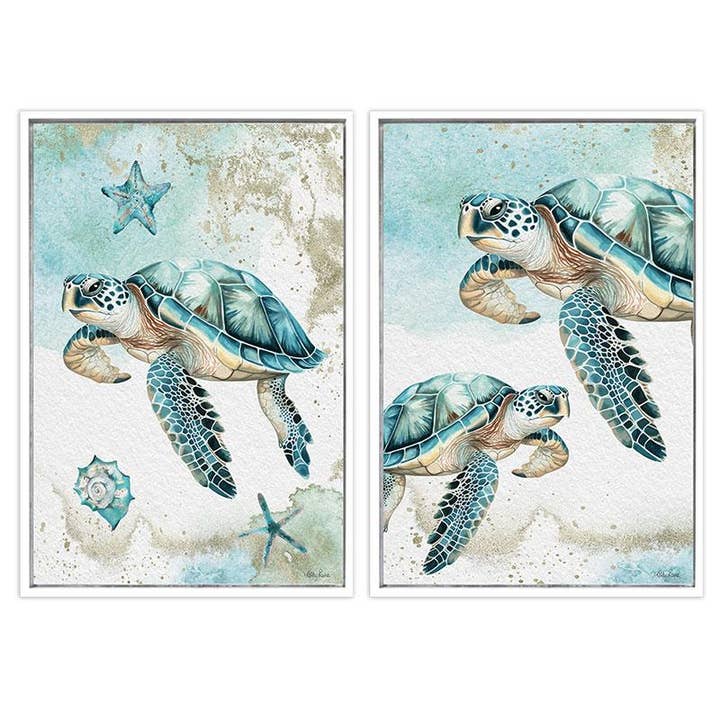 Aqua Turtle Shadow Framed Painting by Kelly Lane for wholesale by Cubby House by Malmar