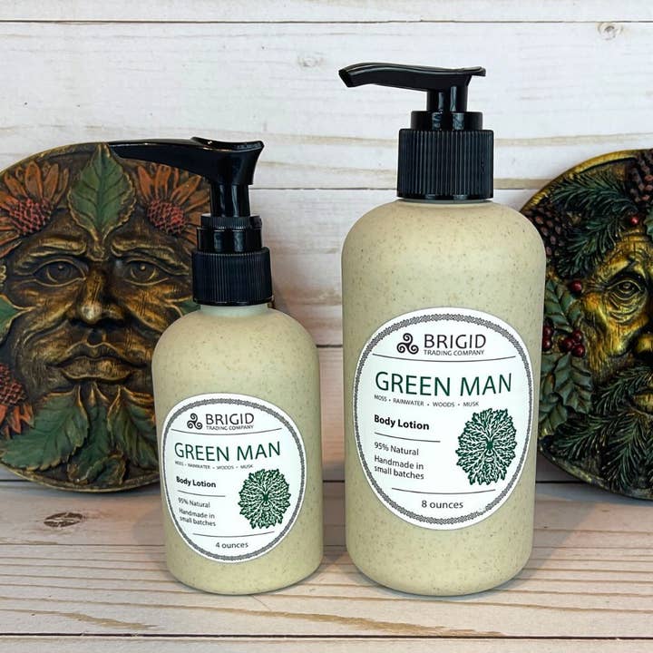 Green Man Natural Body Lotion - Moss, Rainwater, Old Growth Forest, and White Musk for wholesale by Brigid Trading Company