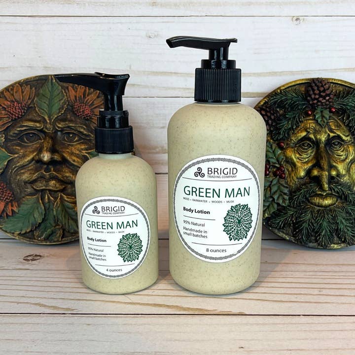 Green Man Natural Body Lotion - Moss, Rainwater, Old Growth Forest, and White Musk for wholesale by Brigid Trading Company